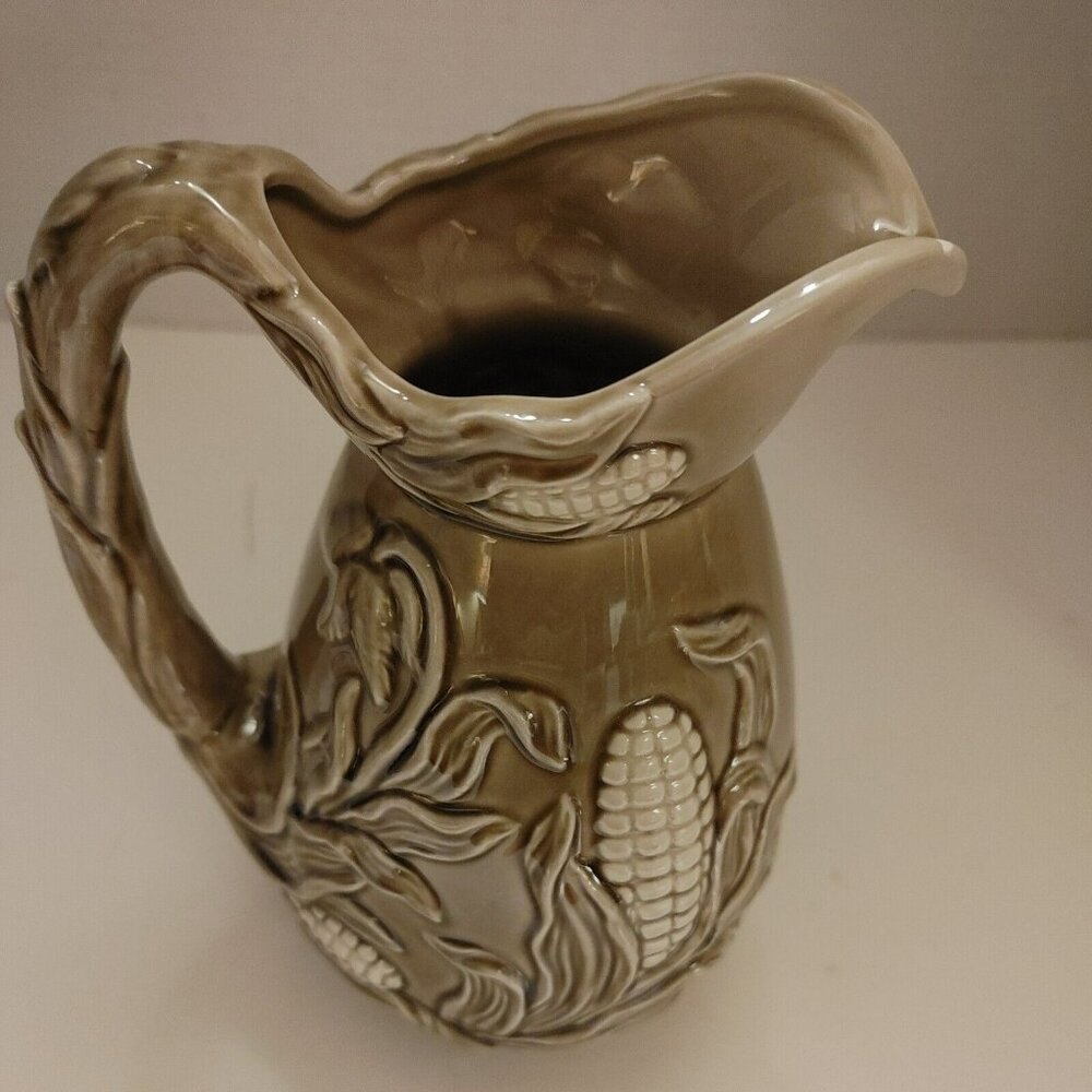 VTG Old Stafford Ceramic Pitcher White Corn 3D Raised Leaves  G1 - Picture 2 of 6